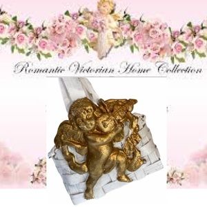 Romantic Angel Cherub Basket Victorian Gold Angels White Handcrafted Basket